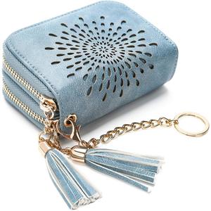 APHISON RFID Credit Card Holder Zipper Card Case Keychain Small Wallet for Women 1942-2 BLUE