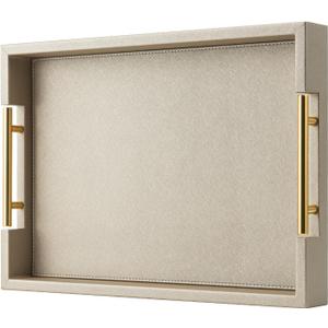 Champagne Faux Leather Serving Tray with Handles,20x14 inches, Large Decorative Tray for Ottoman Coffee Table Decor Living Room, Kitchen, Bathroom