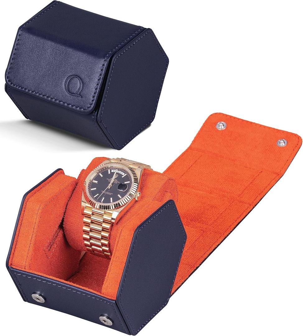 Leather Watch Cases for Men - Hexagon Single & Double Watch Roll Travel Case - Genuine Napa Leather with Velvet Interior - Storage & Display Holder for 1 Watch or 2 Watches