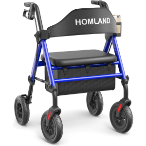 Walkers for Seniors with Seat, Foldable Rollator Walker, Reinforced Aluminum Frame, 8" Big Rubber Wheels for All Terrain, Height Adjustable Lightweight Rolling Walker