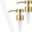 Soap Dispenser Pump Replacement 304 Stainless Steel for Regular Mouth Bottle for Standard 28/400 Thread Size Kitchen Bathroom Lotion Refill Flat Top Dispenser Pumps 2 Pack(Brushed Gold)