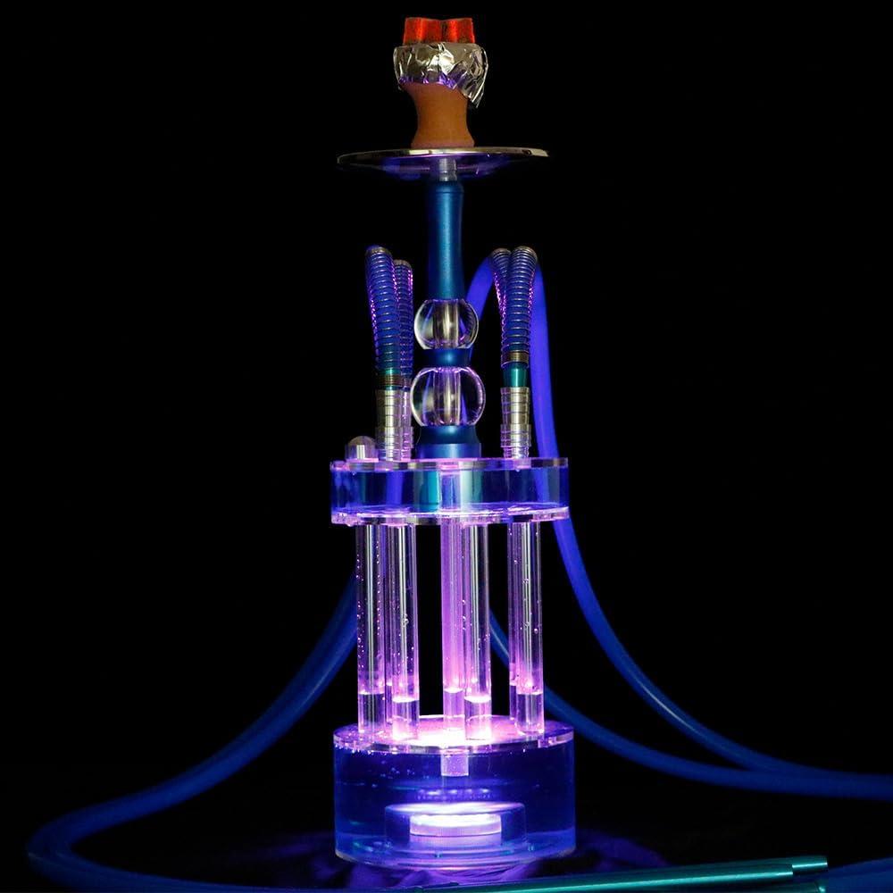 NewBeeclassic 4 Hose Hookah SetLarge Party LED Hookah, Modern Fountain Design Shisha kit with everything, Luxury fun Hookah for Great Smoking (4 Hose Hookah Set-Clear)