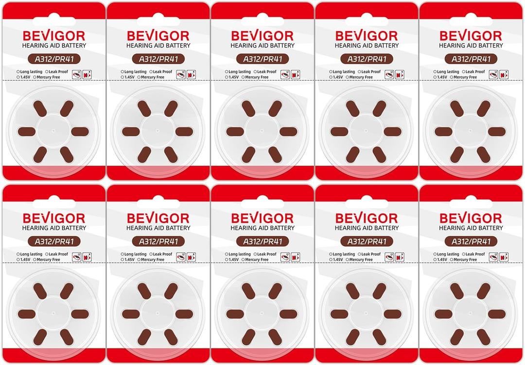 BEVIGOR Hearing Aid Batteries Size 312 (A312-60 Pack)