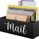 DRASTAR Mail Organizer, Mail Holder with 2 Slots, Mail Basket for Wall Table Countertop, Wood Desk Mail Organizer, Black Envelope Holder for Home Office Decor