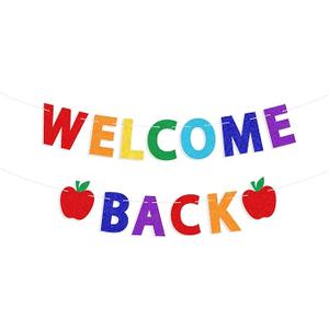 2 Pcs YQUQWN Glitter Welcome Back To School Banner Colorful No DIY, First Day of School Sign, Back to School Banner, Welcome Back to School Decorations, Classroom Party Decor, Indoor Outdoor Hanging Sign