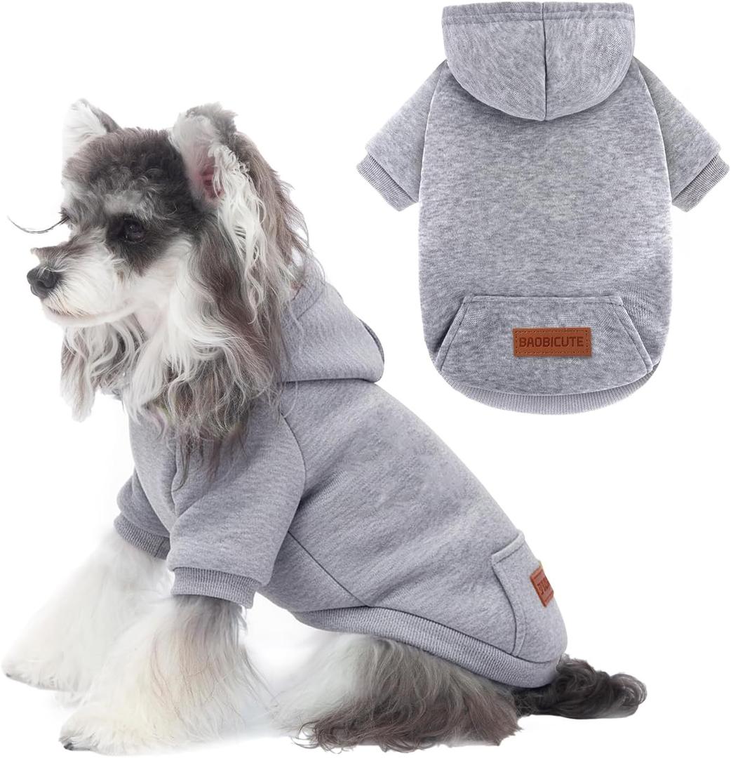 1 Pack Dog Hoodie Warm Hood Dog Sweater Cold Weather Small Dogs Sweatshirt Comfort Pet Clothes with Pockets Cats Chihuahua Clothes for Male Female Girl Boy Sporty Daily Wear, Small (Back: 9.45", Chest: 14.9"), Grey