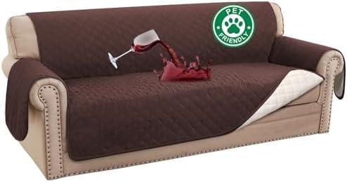 Turquoize 100% Waterproof Couch Cover Sofa Covers Washable Couch Covers for 3 Cushion Couch Pet Friendly Triple Non-Slip Couch Cover for Dogs Furniture Covers for Pets, Kids,Dog (Sofa 70", Brown)