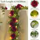 Dolicer 2Pcs 13Ft Artificial Eucalyptus Garlands with Flowers - 8 Roses, Faux Floral Greenery Garlands with 13Ft String Lights Fake Flowers Vines for Wedding Table Centerpieces Arch Party Decor (Red)