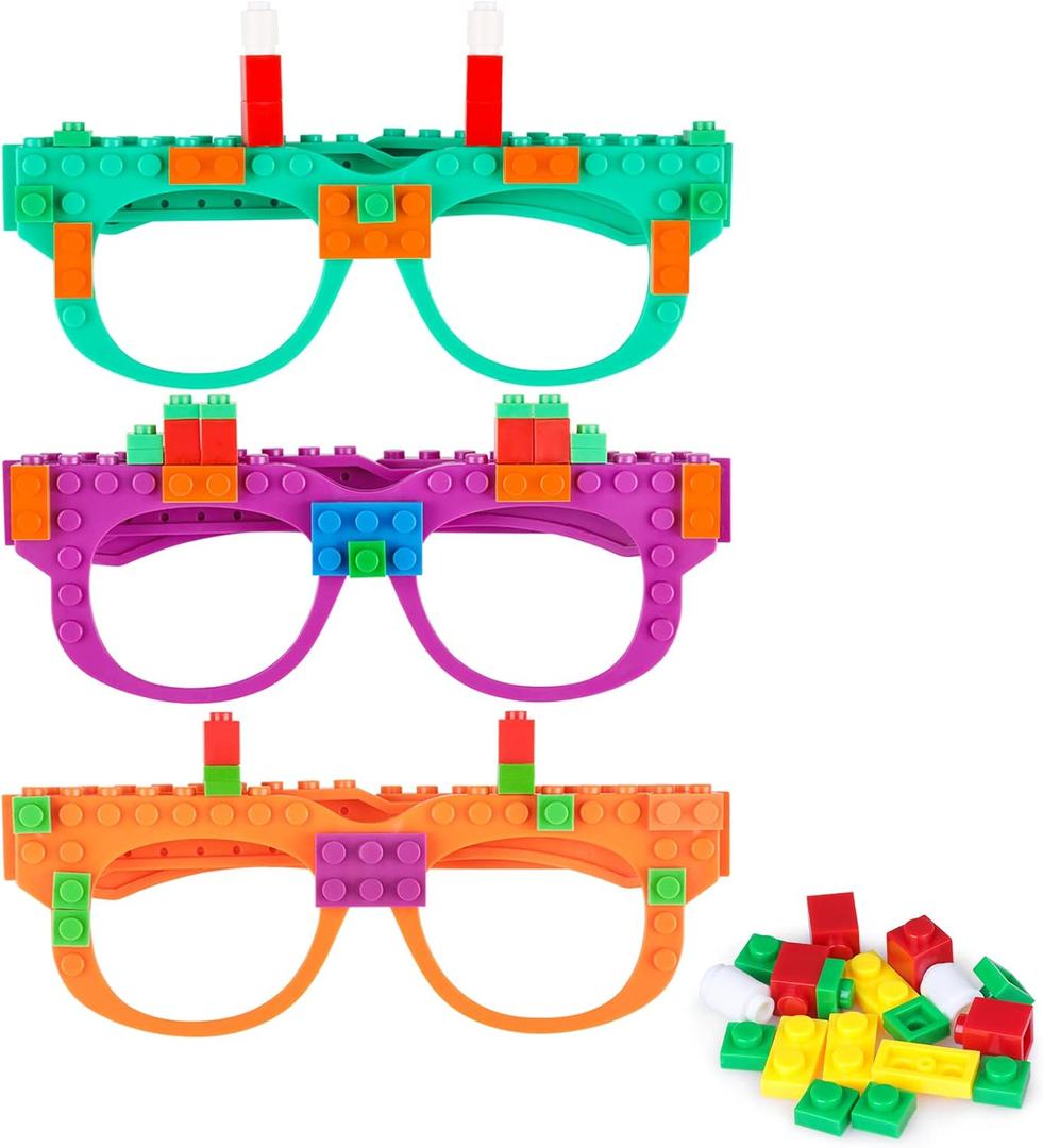 Hooqict 9 Pcs DIY Building Bricks Glasses Building Blocks Games for Kids Creative Building Block Birthday Party Favors, Carnival Party Games Supplies