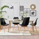 OLIXIS Dining Chairs Set of 4 Kitchen Mid Century Modern Chairs with Wood Legs and PU Leather Cushion for Living Room Bedroom Outdoor Lounge, Black