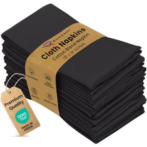 Ruvanti Cloth Napkins set of 12, 18x18 Inches Napkins Cloth Washable, Soft, Durable, Absorbent, Cotton Blend. Table Dinner Napkins Cloth for Hotel, Lunch, Restaurant, Weddings, Events, Parties - Black