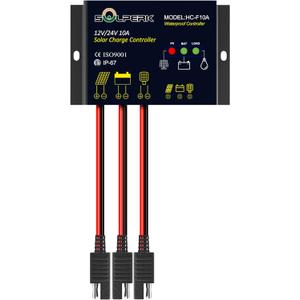 SOLPERK 10A Solar Charge Controller Waterproof Solar Panel Controller 12V/24V PWM Solar Panel Battery Intelligent Regulator for RV Boat car with LED Display
