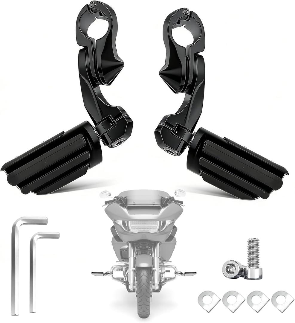 1.25" Motorcycle Foot Pegs Adjustable Highway Pegs for Harley Davidson Touring Road King Road Glide Street Glide Electra Glide Dyna Sportster Softail 1 1/4" Crash Bar Highway Peg Black