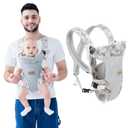 IULONEE Baby Carrier, Embrace Cozy 4-in-1 Infant Carrier Ergonomic Adjustable Holder Portable Convertible Front and Back Backpack Carry for Infants Toddlers Babies Girl and Boy 7-45 Pounds (Gray) (Camouflage)