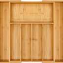 VaeFae Premium Bamboo Drawer Organizer, Expandable Silverware Drawer Organizer, Cutlery Tray with Dividers for Kitchen Utensils (Natural, Large)