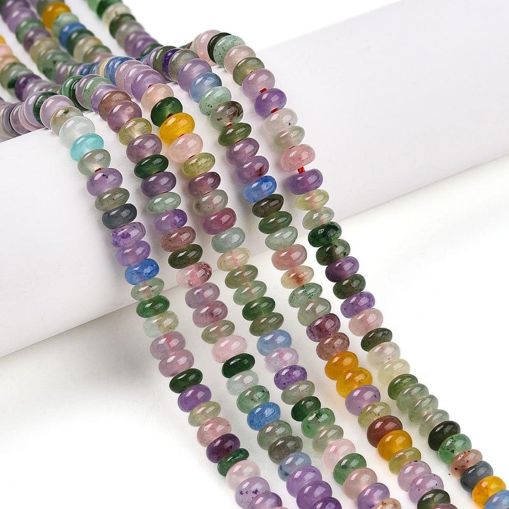 142 pcs Mixed Color Dyed Natural Jade Beads Rondelle Smooth Loose Spacer Beads 4.5x2.5~3mm for DIY Beading Craft Suplies Bracelet Necklace Jewelry Making Hole: 0.8mm