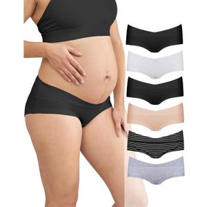 Intimate Portal Maternity Underwear Cotton Pregnancy Postpartum Panties Under the Bump Boyshort Briefs (Large, 6-pk Essentials)