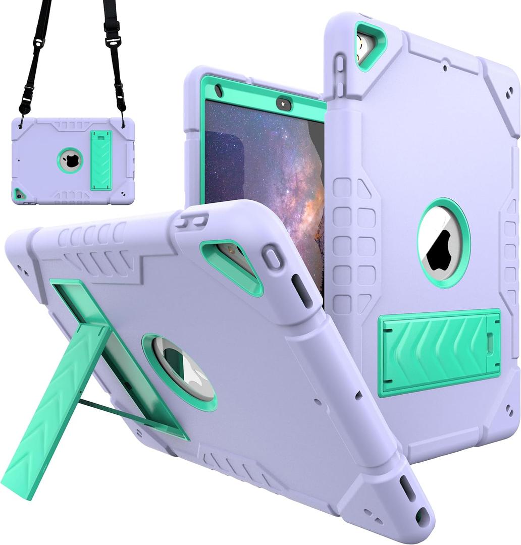 iPad Case 9th Generation, 7/8th Generation Case iPad 10.2 Inch with Kickstand 2 Angles Built-in Stand for Kids Shockproof,Heavy Duty Rugged Protective (Purple+Mint Green)