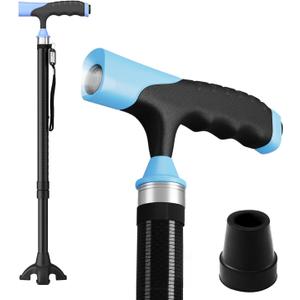 Walking Cane for Men for Stability, Walking Canes with Light,Adjustable Quad Canes for Men with Two Replacement Bases, Ultralight Carbon Fiber Walking Canes for Seniors Balance,Only 0.3kg