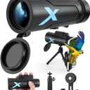 12x50 High Power HD Monocular Telescope with Phone Adapter & Tripod, Waterproof Compact Monocular for Bird Watching, Hiking, Camping - Clear Low Light Vision (1PCS-Black)