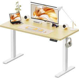 48x24 Inches Height Adjustable Electric Standing Desk with 2 Hooks for Home Office, Ergonomic Sit Stand up Desk with Splice Board, Oak