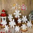Qunclay 20 Pcs Christmas Wooden Snowflake Decorations 3D Snowflake Tabletop Decor Winter Signs and Centerpiece for Winter Wonderland Decorations Xmas Tiered Tray Decor(White)