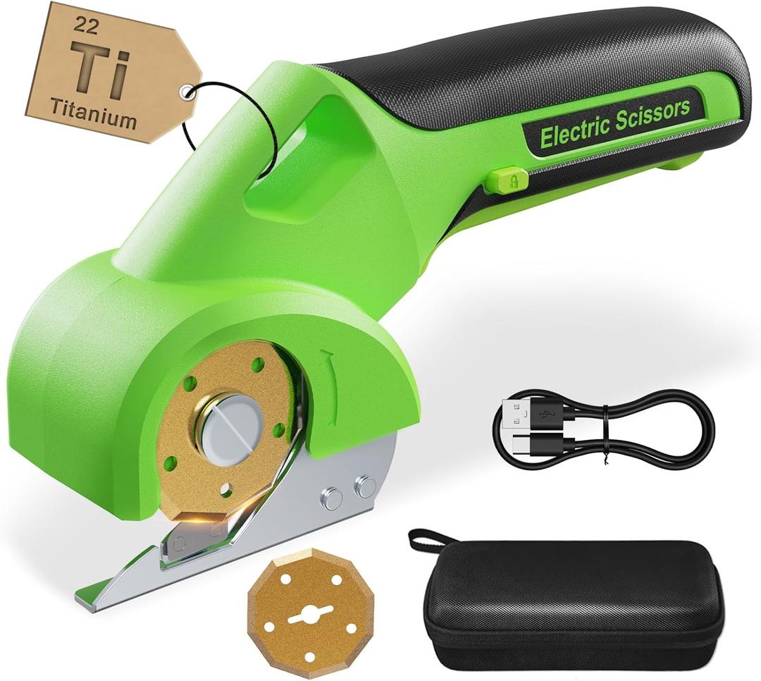 4V 2000mAh Cordless Cardboard Cutter, Electric Box Cutter for Cardboard with 2 Titanium Blades, LED & Safety Lock, Rotary Cutter for Fabric, Stocking Stuffers Gifts for Men Women - Green