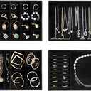 ProCase Stackable Jewelry Organizer Trays for Drawers, Jewelry Drawer Inserts Container Display Case Storage for Earring Necklace Rings Bracelet with Removable Dividers -Allblack, 4 Layers, Medium