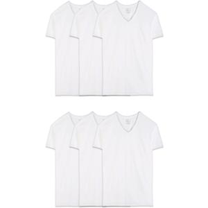 Fruit of The Loom Men's V-Neck Undershirts, Moisture Wicking & Tag Free (Large, White - 6 Pack)