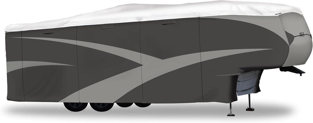 ADCO 36839 Designer Series Olefin HD Travel Trailer Cover 15' 1" - 18', Gray/White