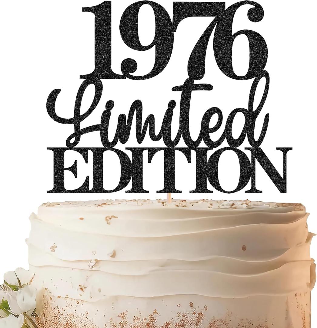 Limited EDITION 1976 Cake Topper - Black Glitter Happy 50th Birthday Party Cake Decoration Supplies, Cheer to 50 Years Cake Bunting Decor for 50th Birthday Party Photo Booth Props