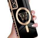for Samsung Galaxy S21 5G Magnetic Case, Cute Butterfly Plating Edge Case with MagSafe for Women Girls Men Soft TPU Bumper Shockproof Camera Protective Cover for Samsung Galaxy S21-Black