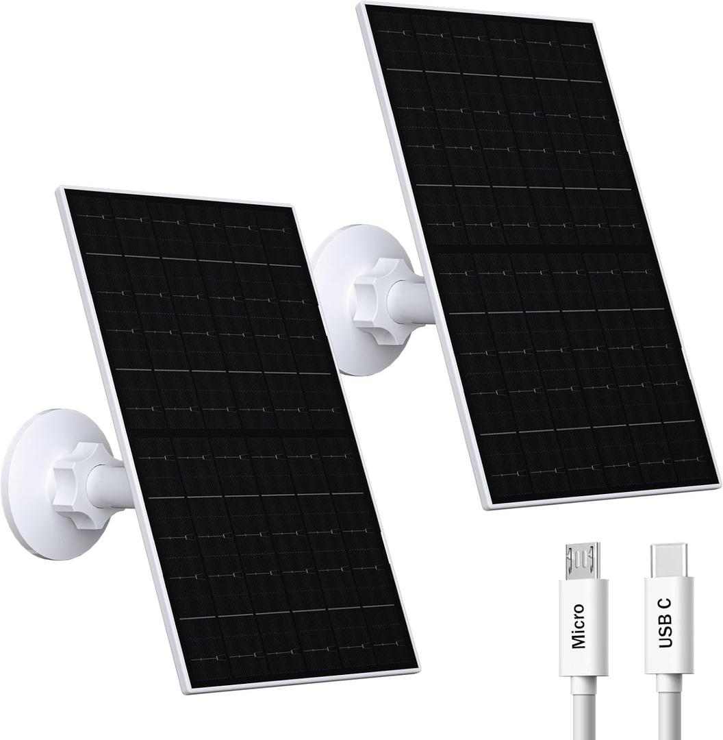 7W Solar Panel Compatible with Eufycam, USB-C Solar Charger for 5V Battery Cameras, IP66 Waterproof, 360 Adjustable Mount, 9.8ft Charging Cable, 2 Pack