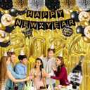 New Year Eve Party Supplies ,Include Fringe Curtain,Gold Starburst Balloons,Banner,Confetti Balloons,For New Years Decorations 2025