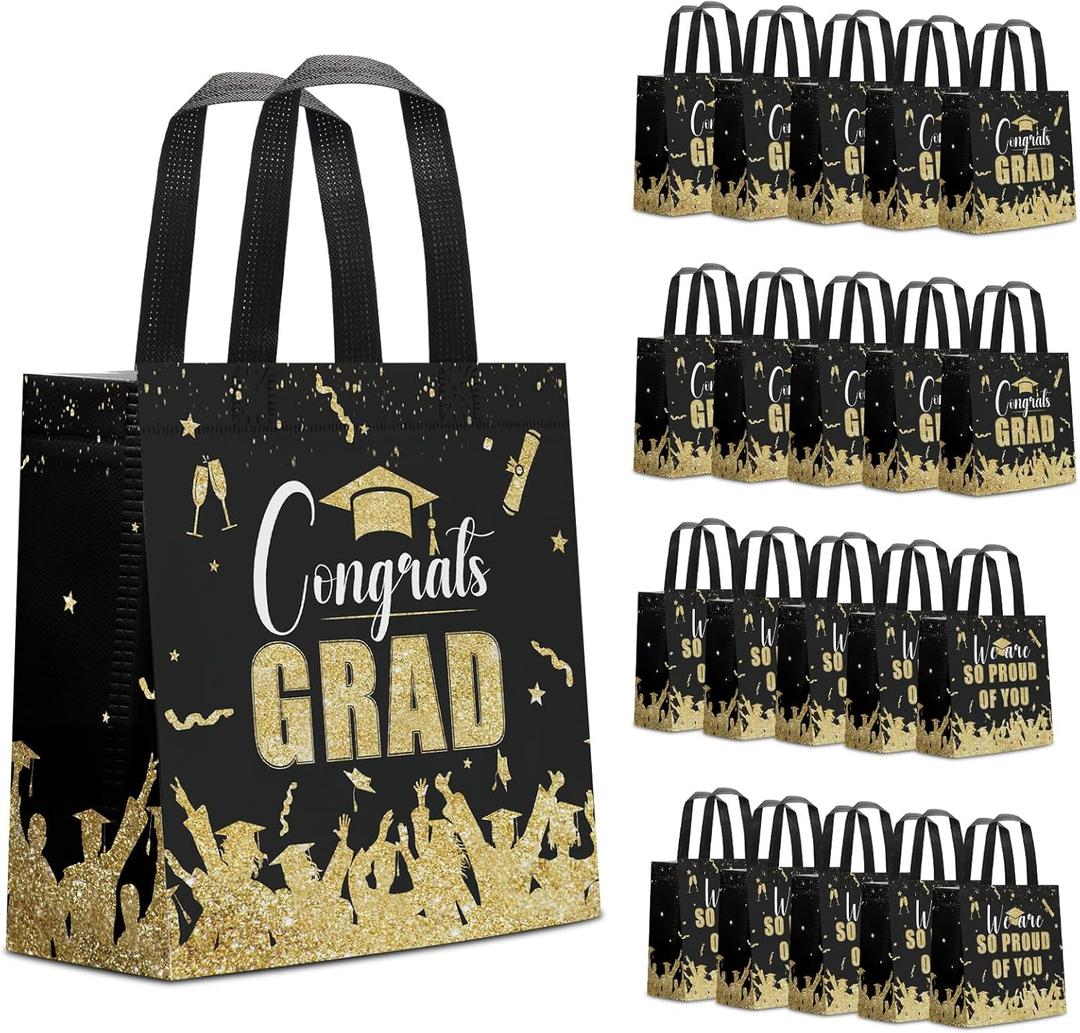Infankey 24 PCS Graduation Gift Bags 2026 Congrats Party Favors Congrats Grad Non Woven with Handles Goodie Bags for Graduation Theme Party Supplies