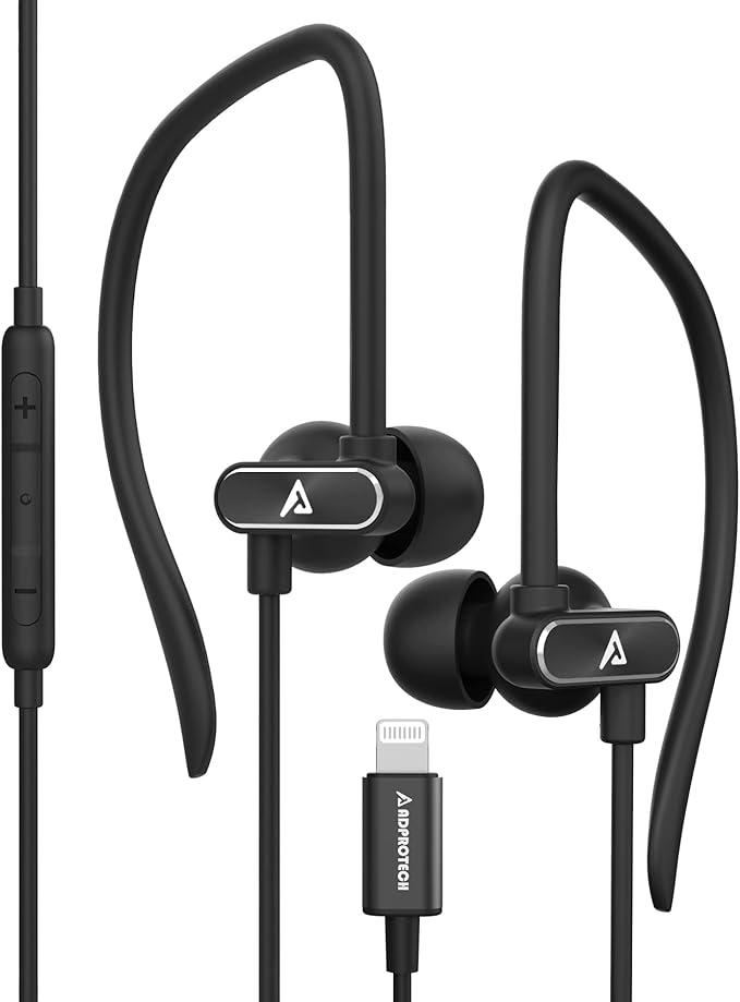 ADPROTECH Lightning Earbuds with EarHook Sports Earphones for iPhone 14/13/12/11 Pro Max/X/XS Max/XR  MFi Certified with Mic Red