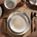 AmorArc Stoneware Dinnerware Sets for 8, 24 Pieces Handpainted Ceramic Plates and Bowls Set, Scratch Resistant Dishes Set, Dishwasher & Microwave Safe, Cappuccino