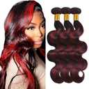 Burgundy Human Hair Bundles Ombre Body Wave Bundle 24 24 24 Inch Unprocessed Virgin Same Length 2 Tone Black Mixed With 99J Red Bundles Hair Extensions