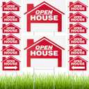 14 Pack Open House Sign for Real Estate 24 x 18 Inch Double Sided Sign Posts Plastic Heavy Duty Directional Yard Mark with Left Right Arrows 14 Pcs H Metal Stakes(Red)