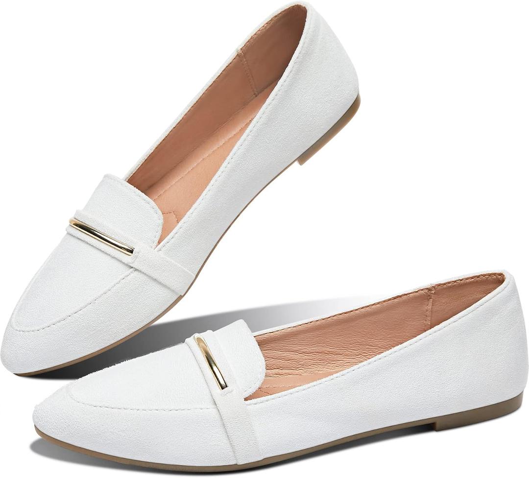 Obtaom Women's Pointy Toe Loafer Flat Comfortable Faux Suede Work Shoes,Cute Penny Loafer Slip On Ballet Flat 41/10