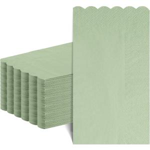 NatNarr 60 Pcs Sage Green Napkins, 2 Ply Disposable Scalloped Guest Towels for Bathroom Sage Green Decorative Dinner Party Napkins for Birthday, Wedding, Baby Shower