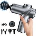 Deep Tissue Mini Massage Gun, Muscle Percussion Massager for Athletes, 4 Massages Head and 6 Speeds for Pain Relief, Grey (A3-gray)