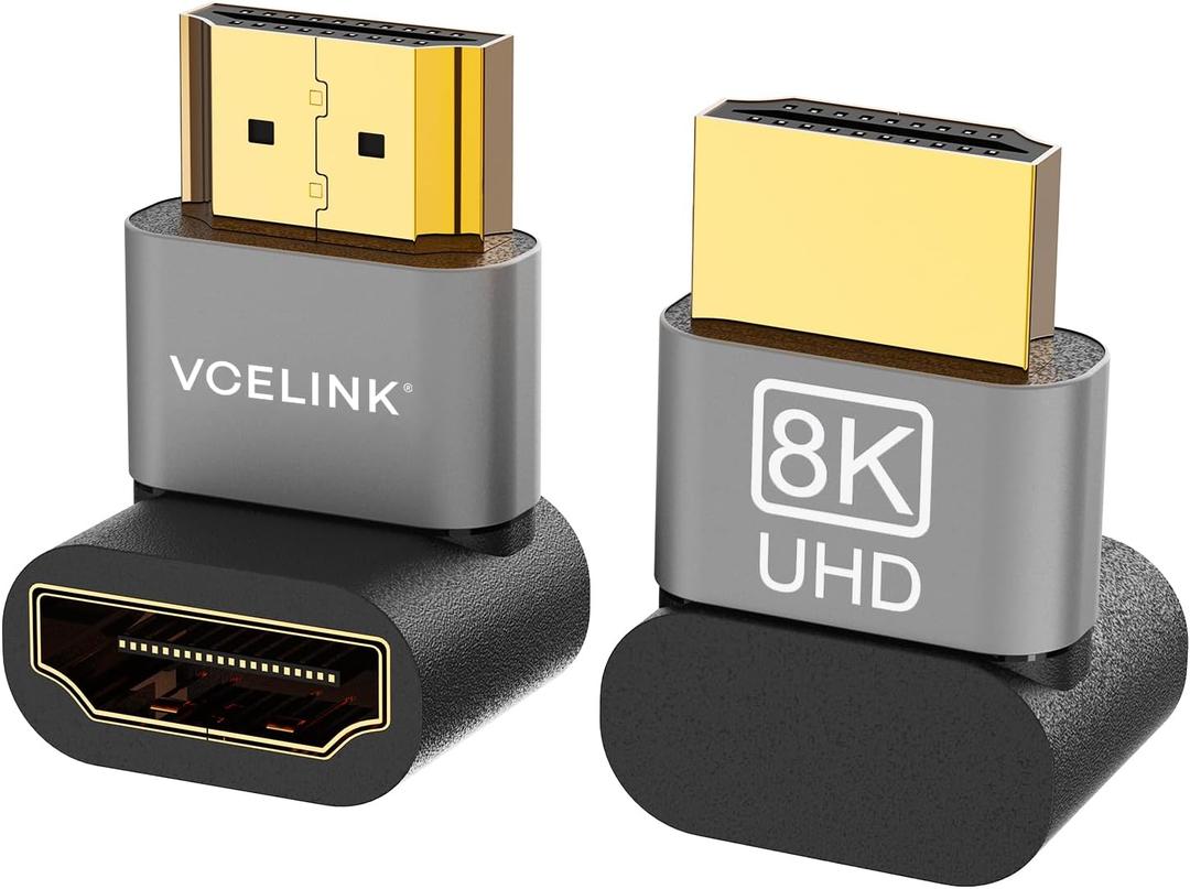 VCELINK HDMI Right Angle Adapter 8K@60Hz, 90 Degree HDMI Adapter Male to Female, HDMI 2.1 Cable with 4K@120Hz, HDR, eARC for for HDTV Switch Laptop PS4 PS5 Xbox, 2-Pack