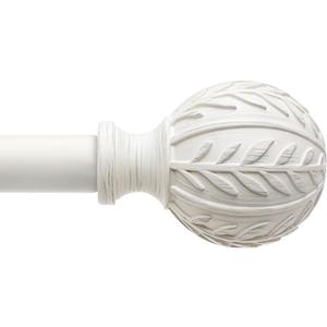 QDWIS Antique White Curtain Rods for Windows 48 to 84 inch,1" Adjustable Heavy Duty Window Curtain Rod with Leaf Finials,Rustic Decorative Drapery Rods Set, 36'' - 88'' (1 Pack), Antique White