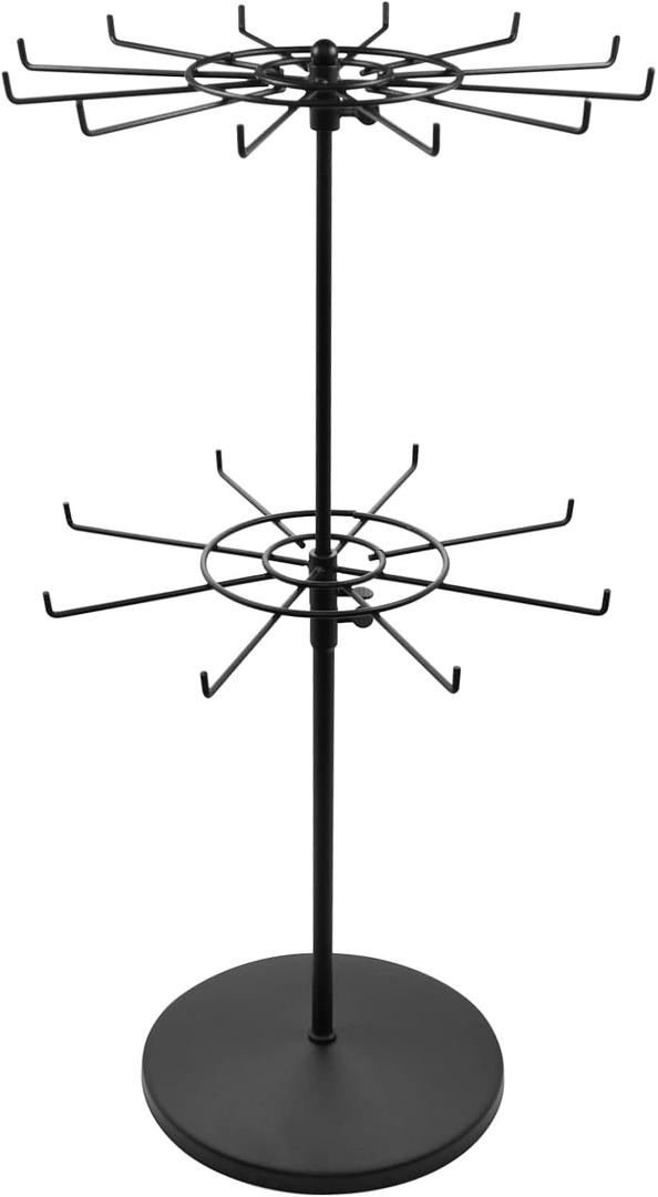 Dual Adjustable (Total Height & Tier Heighs) CounterTop Spinner Display Stand, Heavy Duty 2-Tiers, Black
