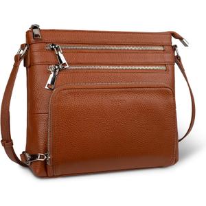befen Genuine Leather Crossbody Bags for Women, Medium Anti-Theft Shoulder Purse with Built in RFID Wallet for Travel (Cognac Brown)