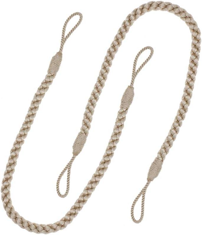 Curtain Tiebacks Ropes, 2pcs Decorative Handmade Tie Backs Curtain Holdbacks Holders Cord for Window Sheer Drapes Indoor Outdoor, Beige