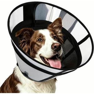 Upgraded Dog Cone Collar for Dogs After Surgery, Soft Transparent Pet Recovery Collar for Large Medium Small Dogs, Depth Adjustable Dog Cone Collar, Elizabethan Collar (M, Black)