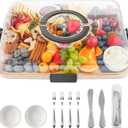 Charcuterie Board with Lid and Handle, Portable Travel Design Bamboo Cheese Board with Knife Set, Meat Fruit Serving Tray Platter, House Warming Gifts New Home, Gifts for Women, 6 Compartments