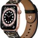 OUHENG Leather Bands Compatible with Apple Watch Band 42mm/41mm/40mm/38mm, Genuine Leather Replacement Strap for iWatch SE3 SE2 SE Series 11 10 9 8 7 6 5 4 3 2 1 (Leopard/Rose Gold)